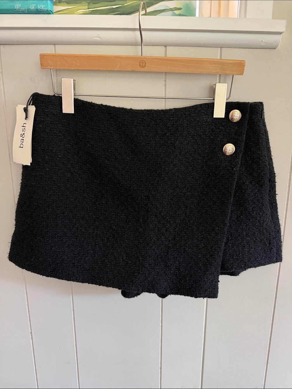ba&sh NWT Skort Black Bouclé Size 10 French Girl Old Money Quiet Luxury